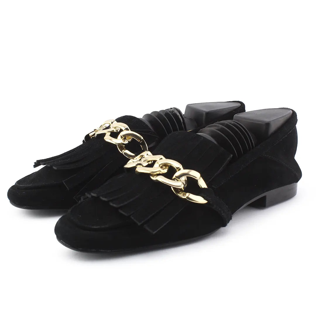 Zara Suede Metal Strap Loafers