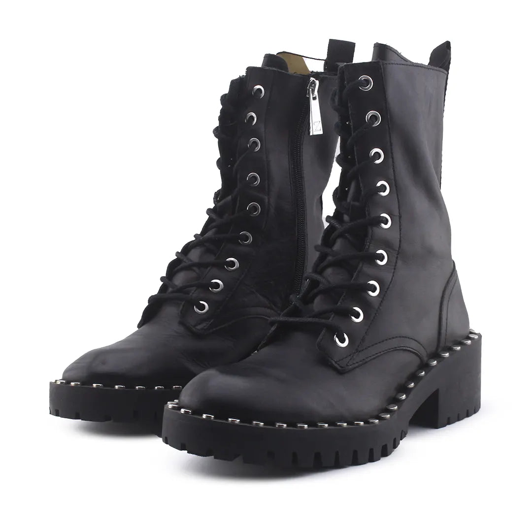 Zara Zipper Lace Up Combat Ankle Boots (100% Authentic Leather)