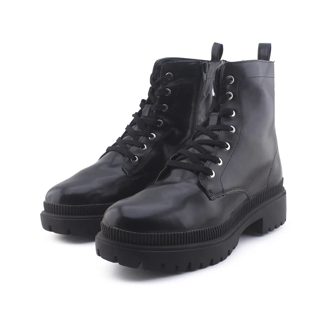 Lefties Zipper Lace Up Combat Ankle Boots (100% Authentic Leather)