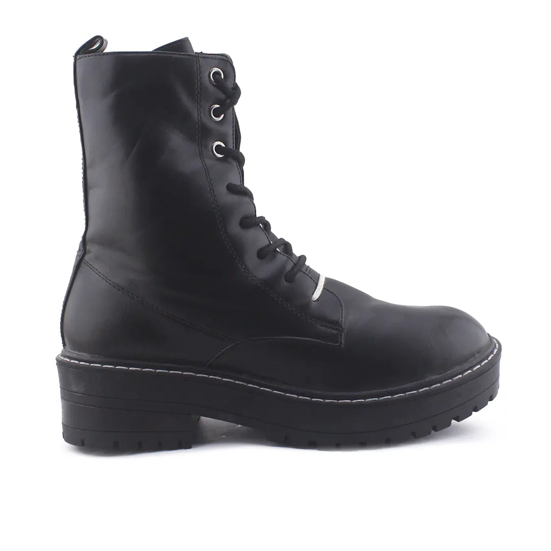 Stradivarius Zipper Lace Up Combat Ankle Boots (100% Authentic Leather)