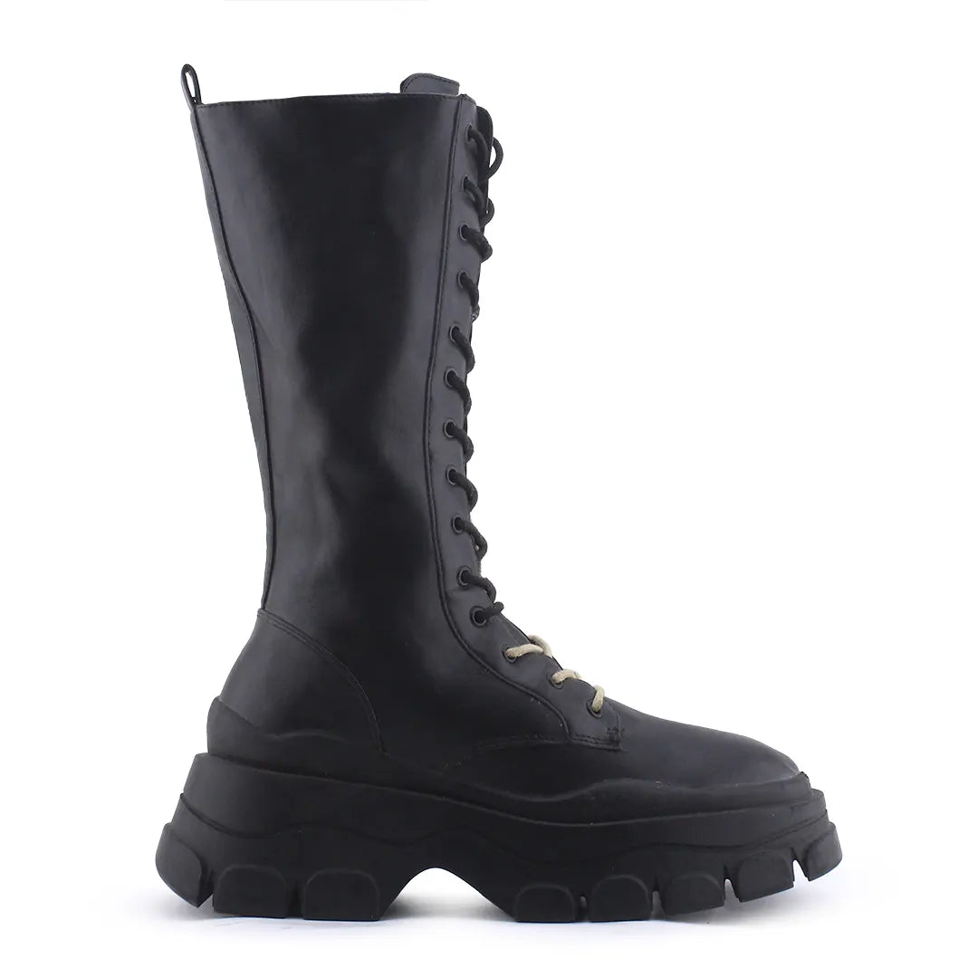 Pull & Bear Zipper Lace Up Knee High Boot | 100% Authentic Leather