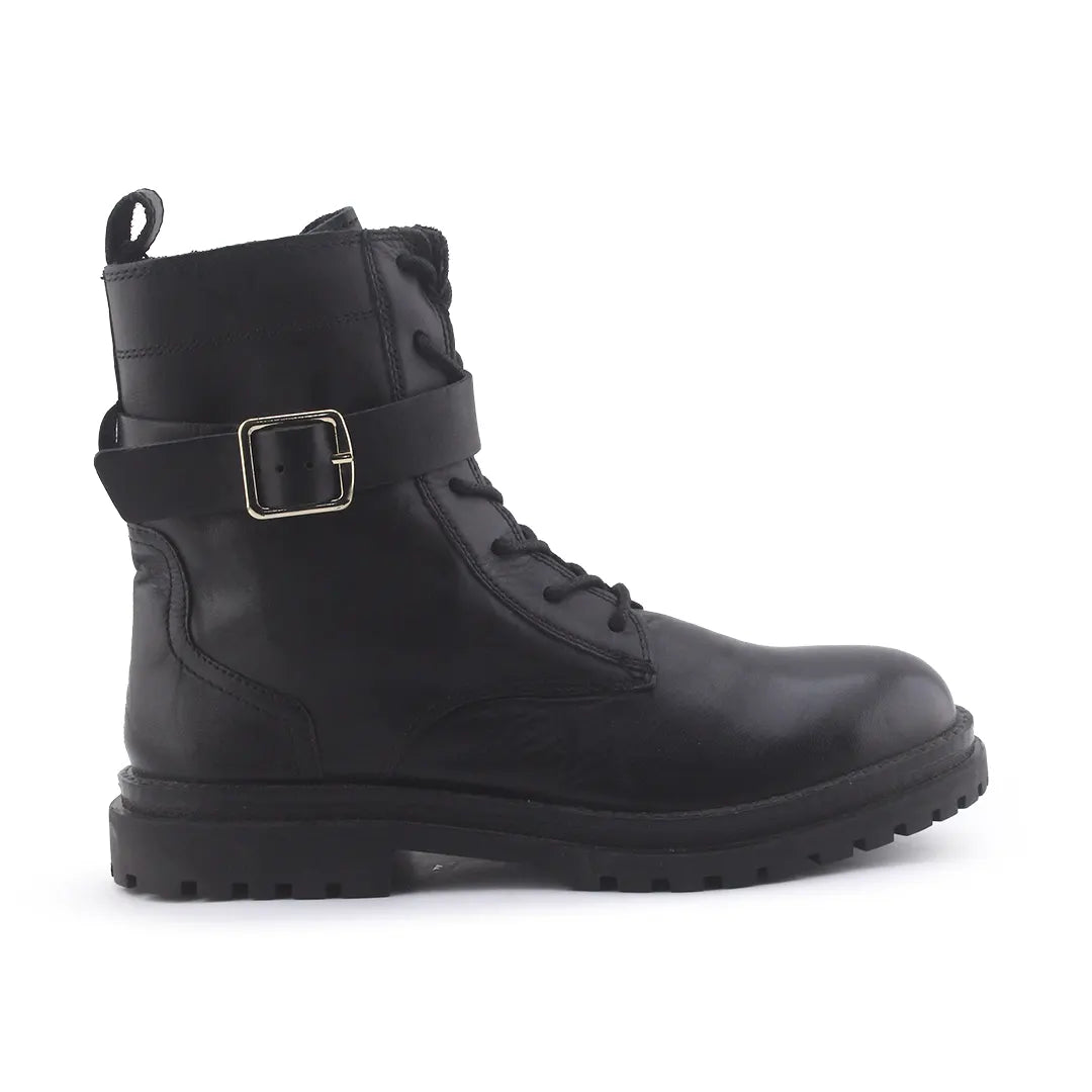 Zara Zipper Buckle Strap Lace Up Combat Ankle Boots (100% Authentic Leather)