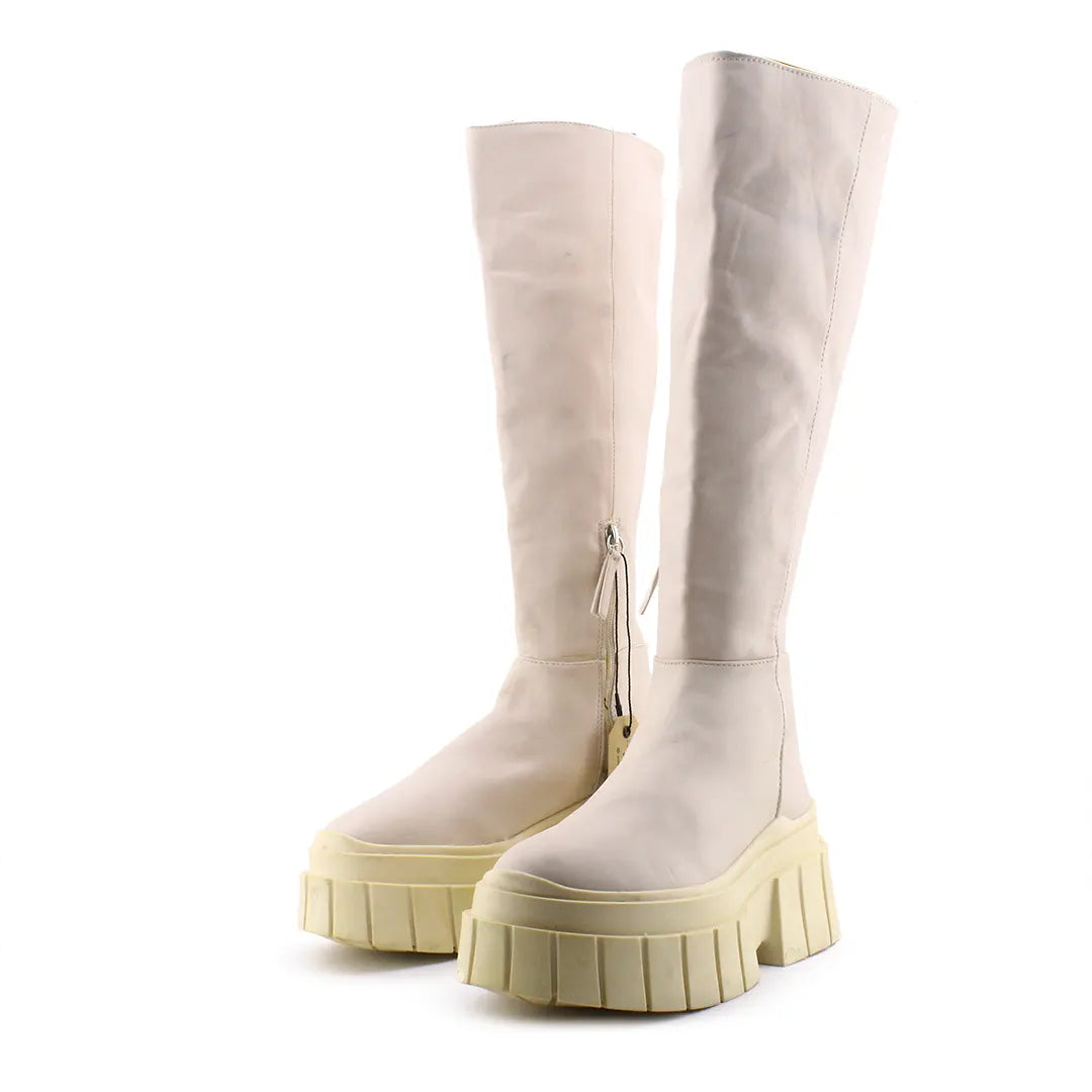 Bershka Zipper Platform Knee High Boots (100% Authentic Leather)