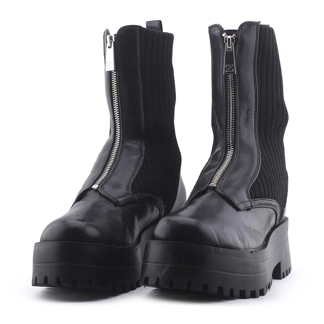 Zara Zipper Stretchable Ankle Boot | 100% Authentic Leather