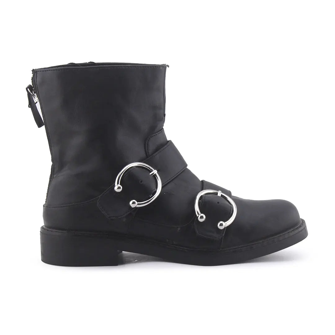 Mango Zipper Buckle Strap Combat Ankle Boots (100% Authentic Leather)