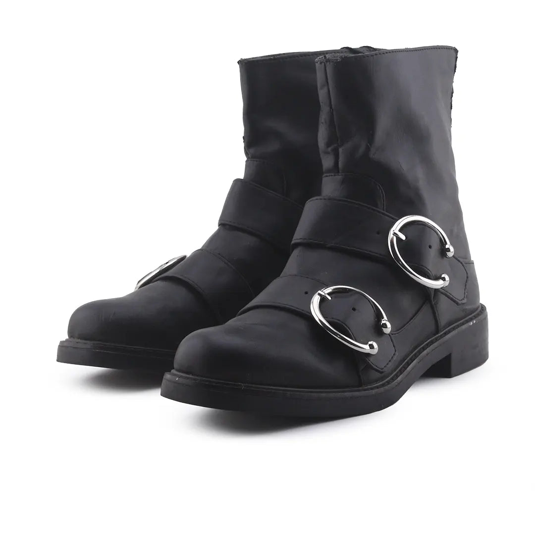 Mango Zipper Buckle Strap Combat Ankle Boots (100% Authentic Leather)