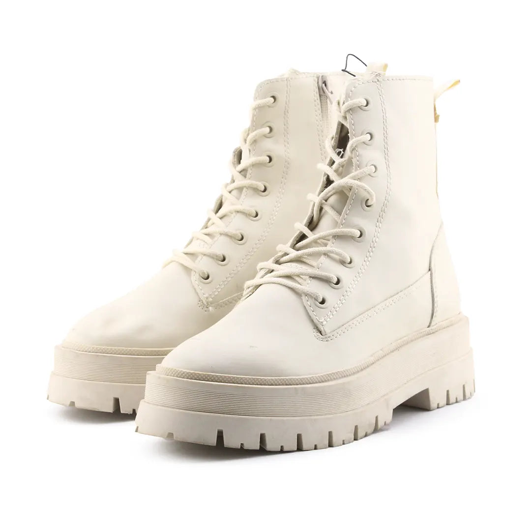 Stradivarius Zipper Lace Up Combat Ankle Boots (100% Authentic Leather)