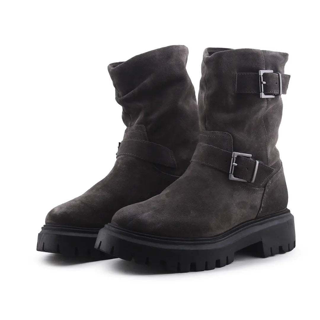 Stradivarius Buckle Strap Suede Ankle Boot