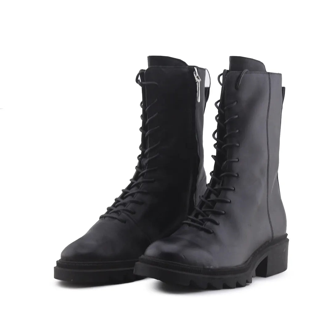 Zara Zipper Lace Up Combat Ankle Boots (100% Authentic Leather)