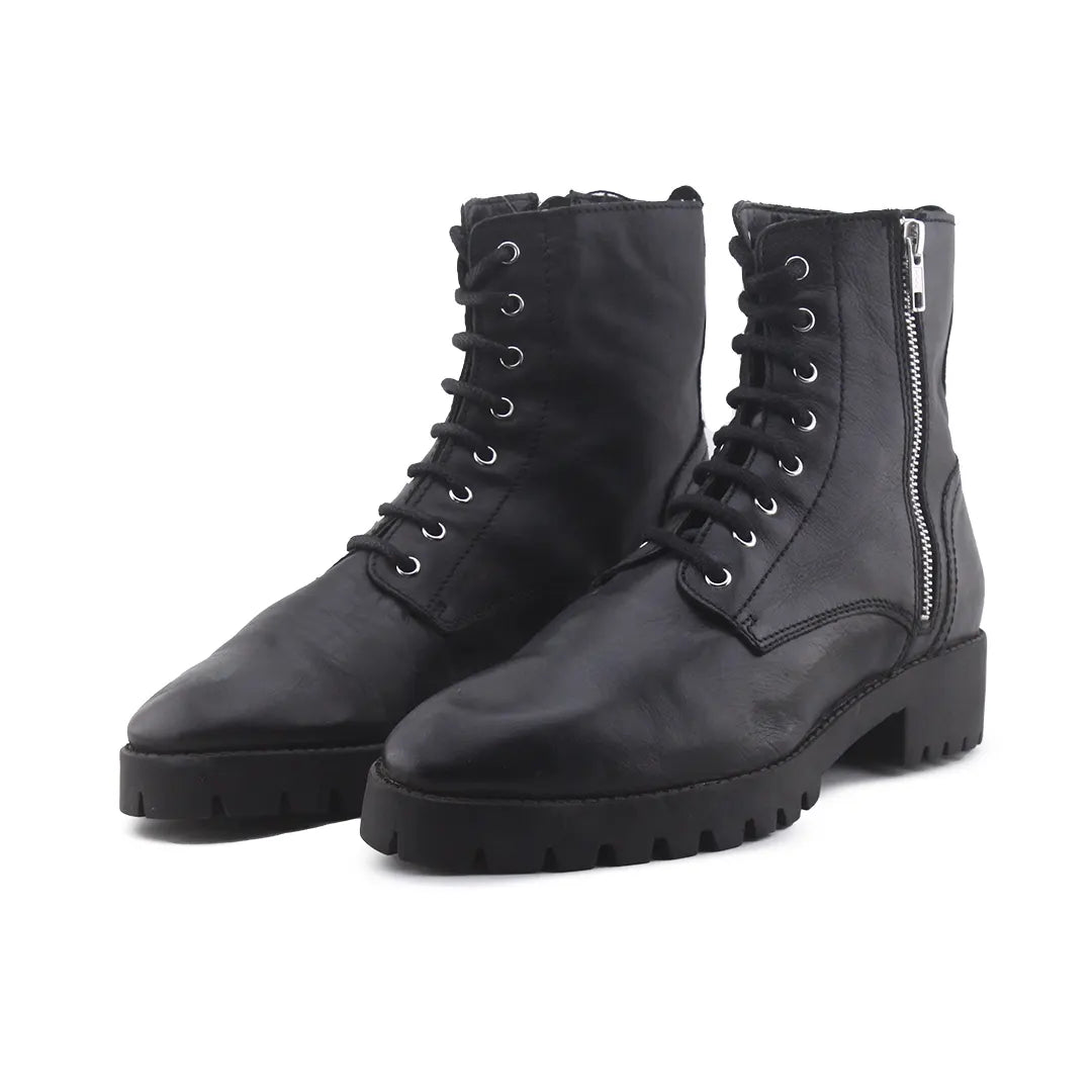 Mango Zipper Lace Up Combat Ankle Boots (100% Authentic Leather)