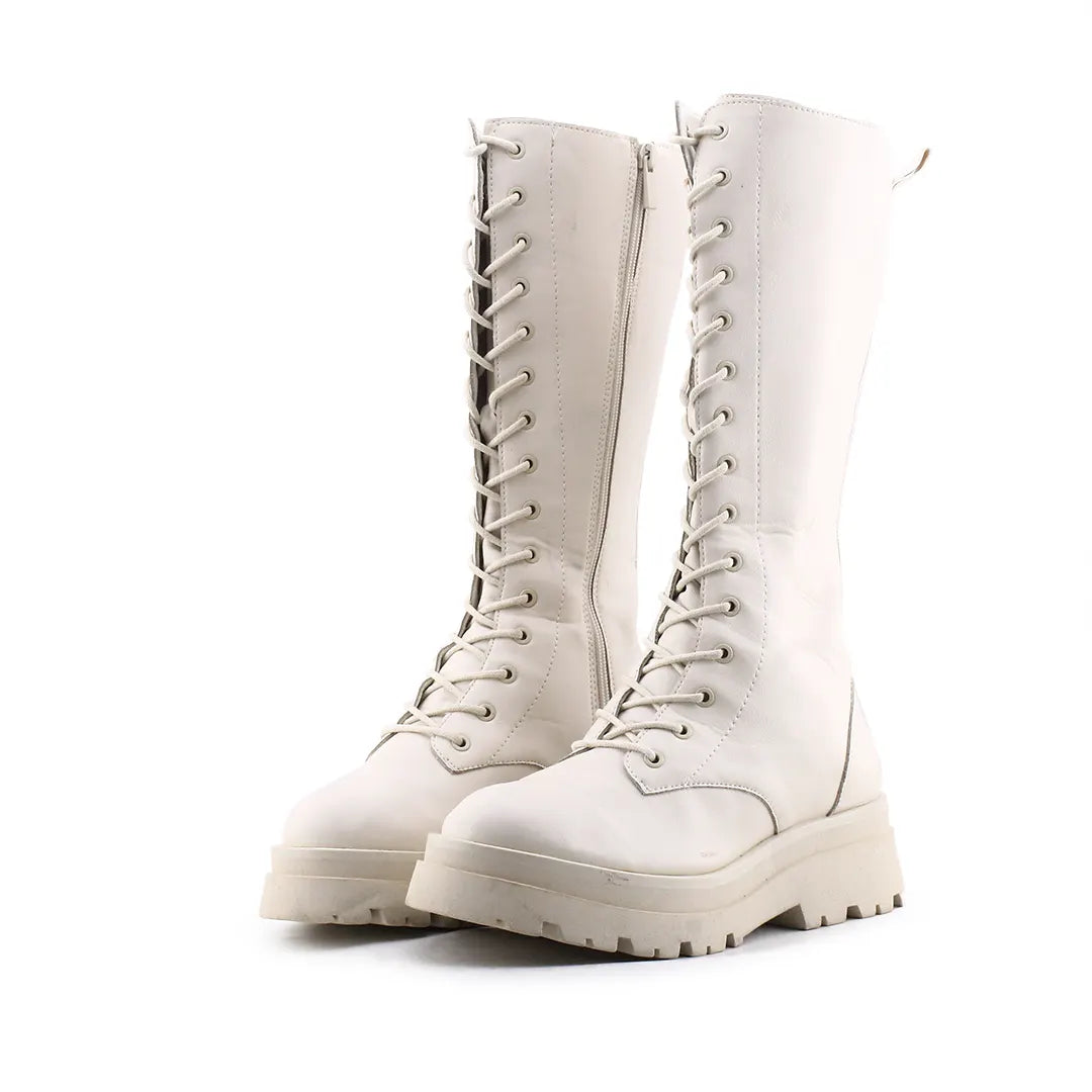 Stradivarius Zipper Lace Up Knee High Boot | 100% Authentic Leather