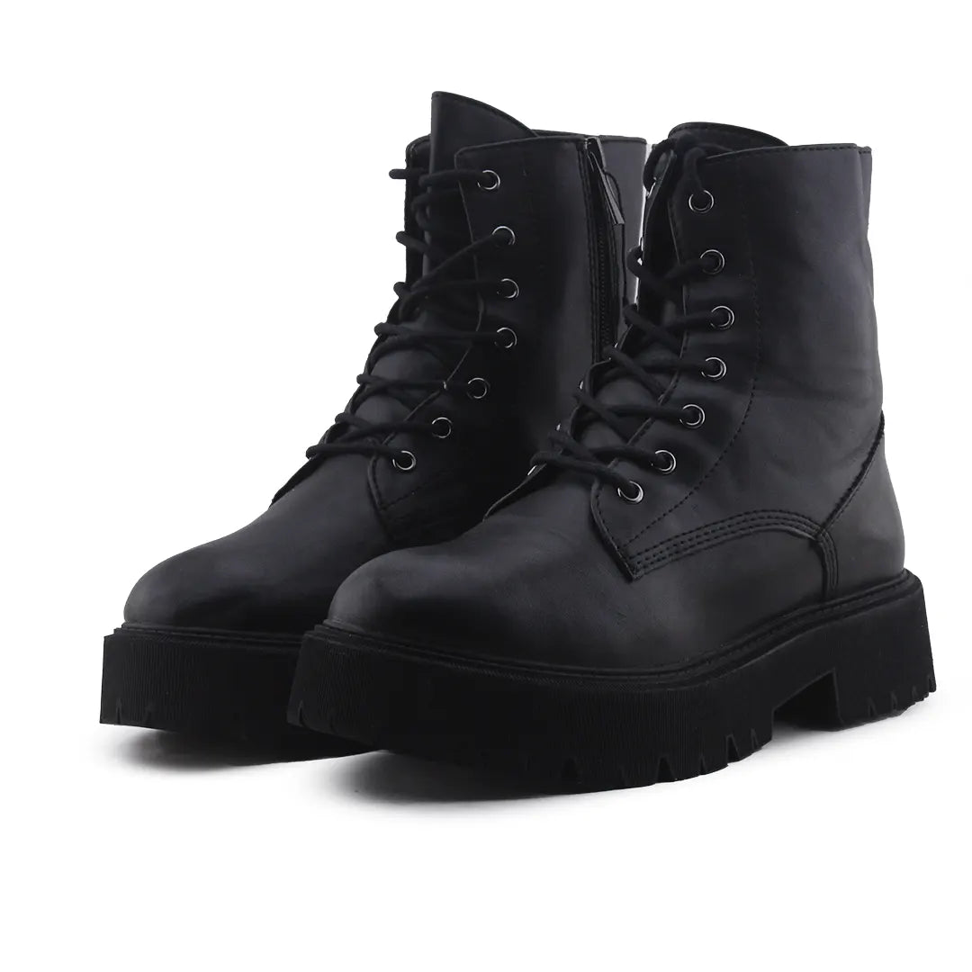 Bershka Zipper Lace Up Ankle Boot | 100% Authentic Leather