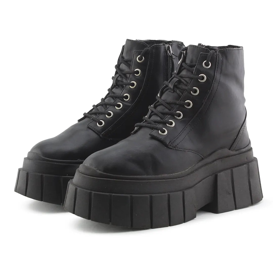 Bershka Zipper Lace Up Ankle Boot | 100% Authentic Leather