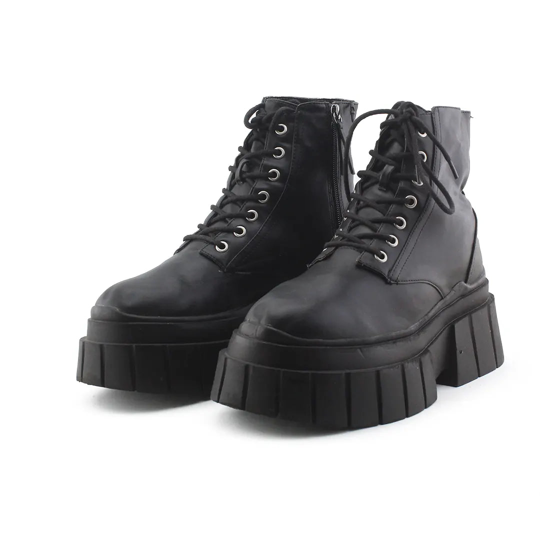 Bershka Zipper Lace Up Ankle Boot | 100% Authentic Leather