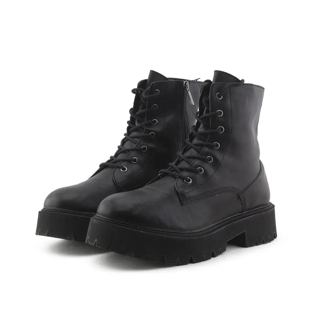 Bershka Zipper Lace Up Ankle Boot | 100% Authentic Leather