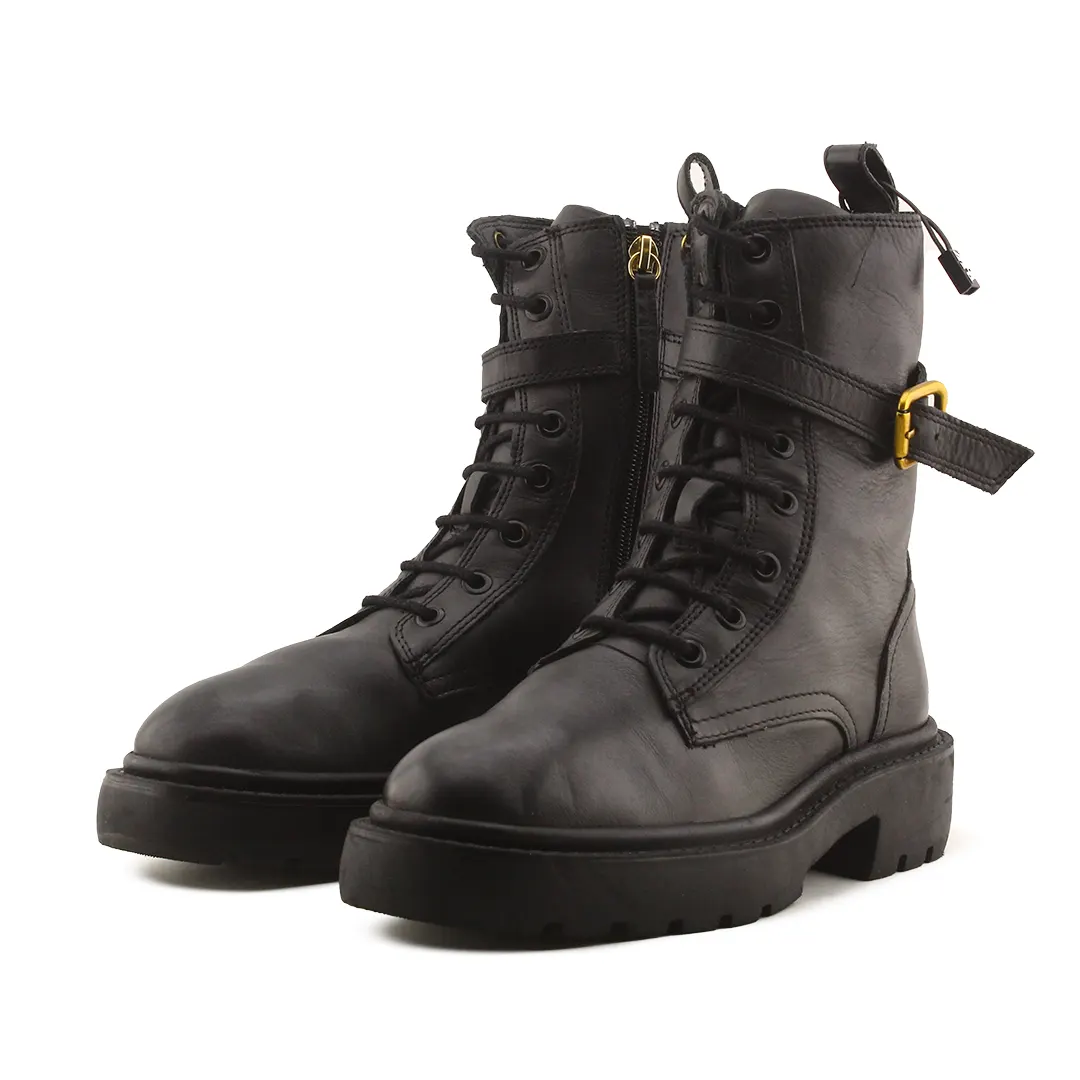 Zara Zipper Buckle Strap Lace Up Ankle Boots | 100% Authentic Leather