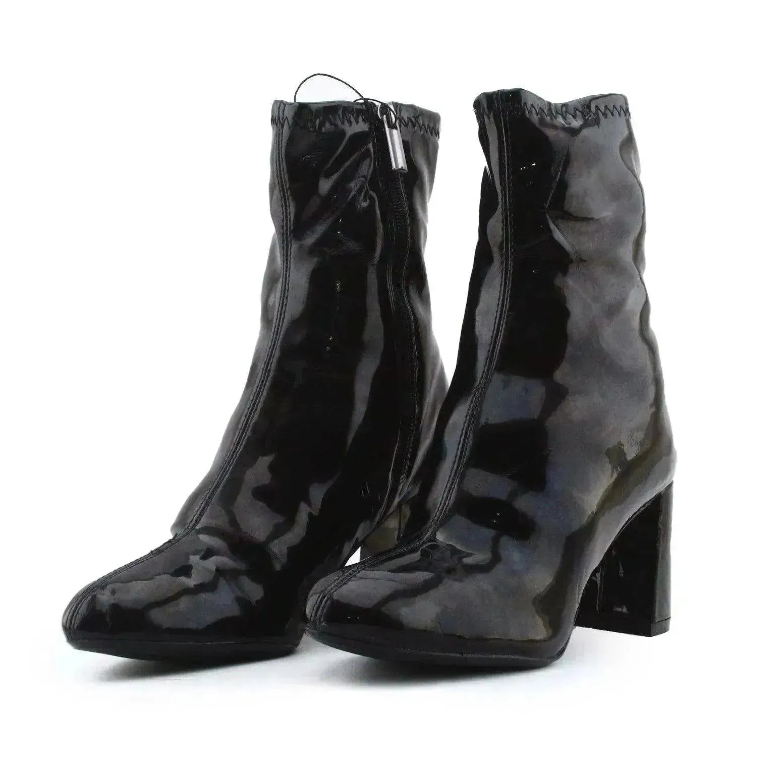 Bershka Zipper Block Heels Ankle Boots | 100% Synthetic Leather - sundaybazar