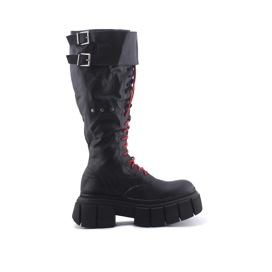 Bershka Zipper Buckle Strap Lace Up Knee High Boot | 100% Authentic Leather