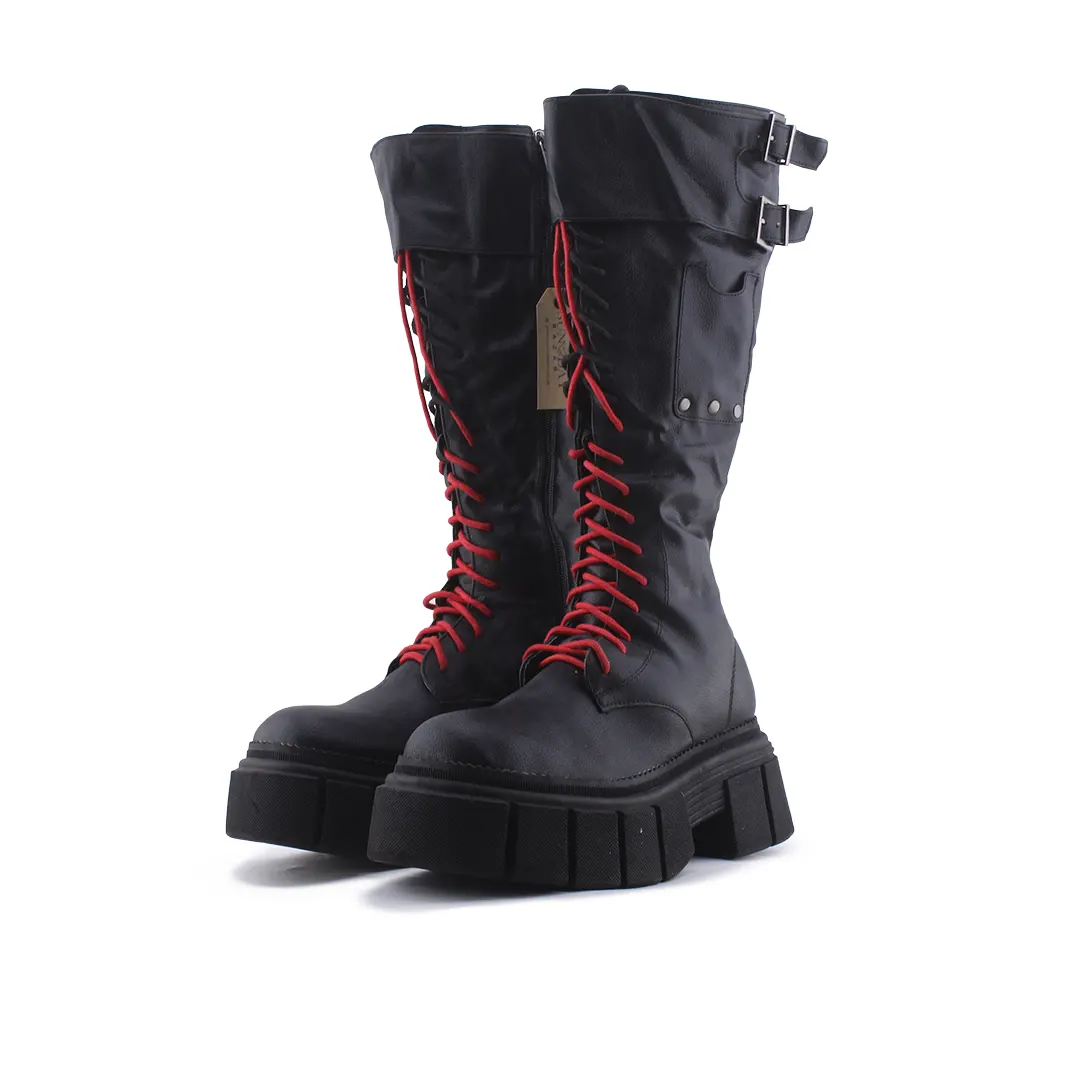 Bershka Zipper Buckle Strap Lace Up Knee High Boot | 100% Authentic Leather