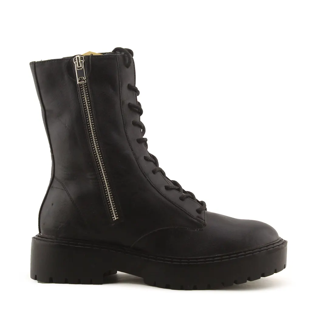 Bershka Zipper Lace Up Ankle Boot | 100% Authentic Leather