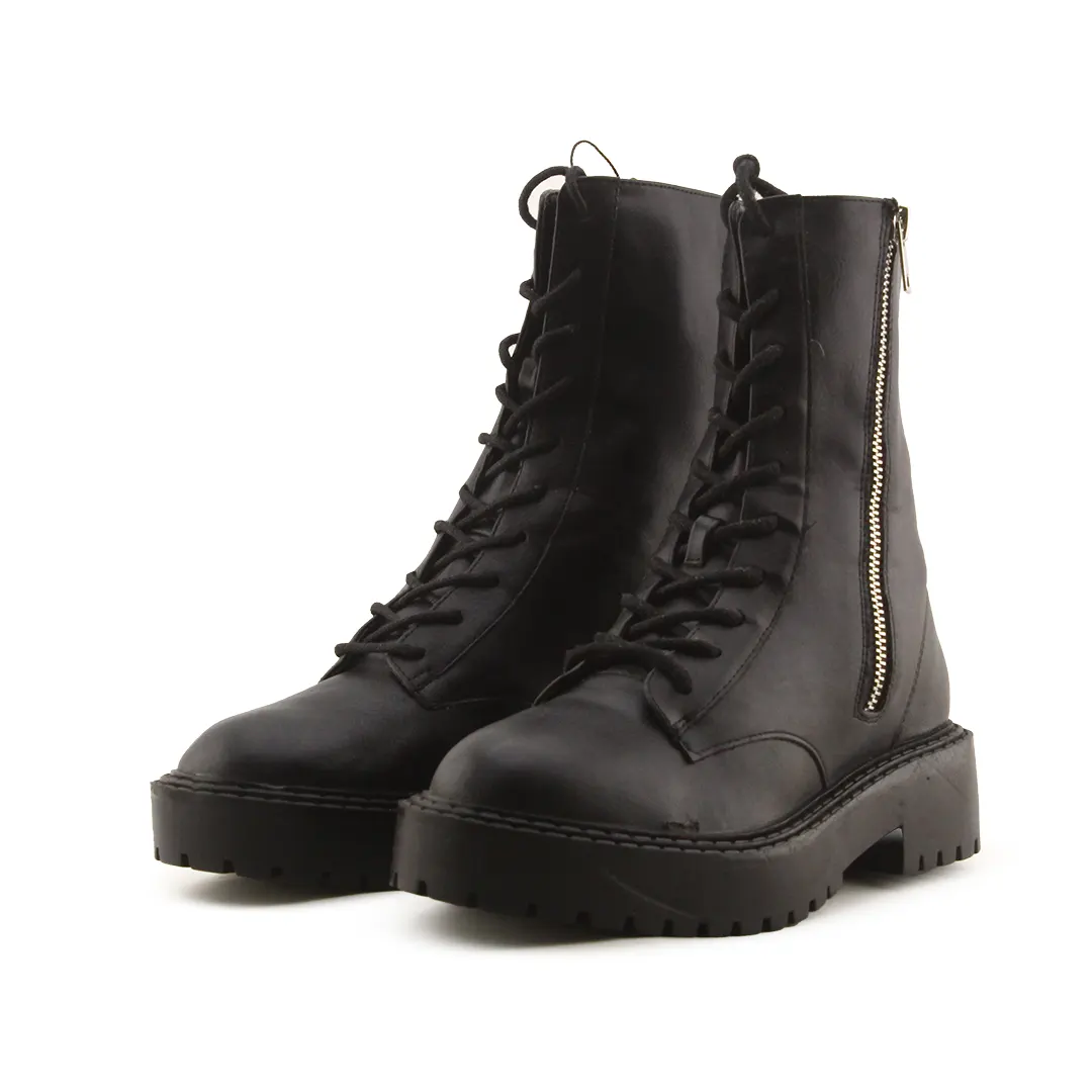Bershka Zipper Lace Up Ankle Boot | 100% Authentic Leather