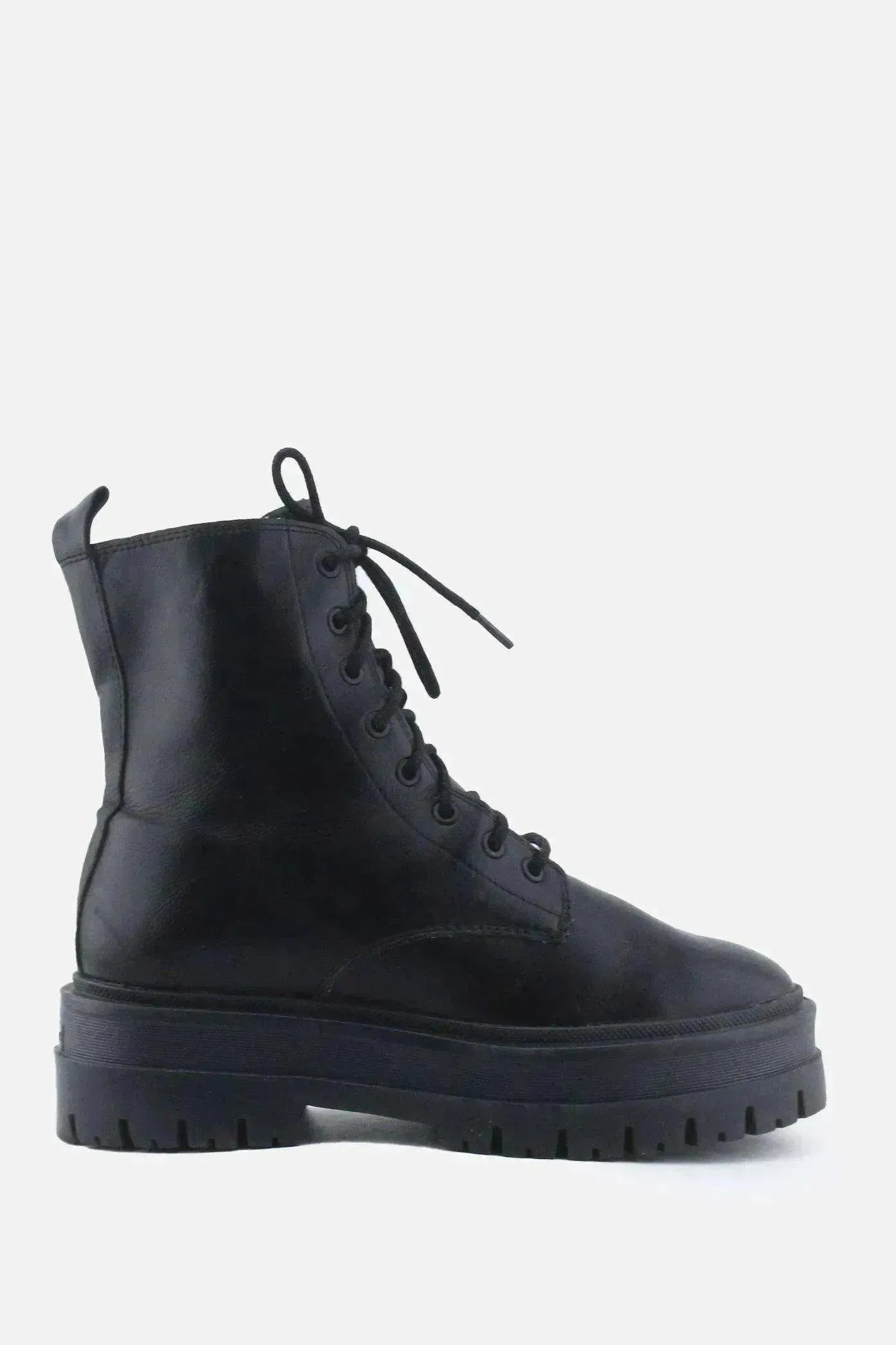 Stradivarius Zipper Laces Combat Boots | 100% Authentic Leather - sundaybazar