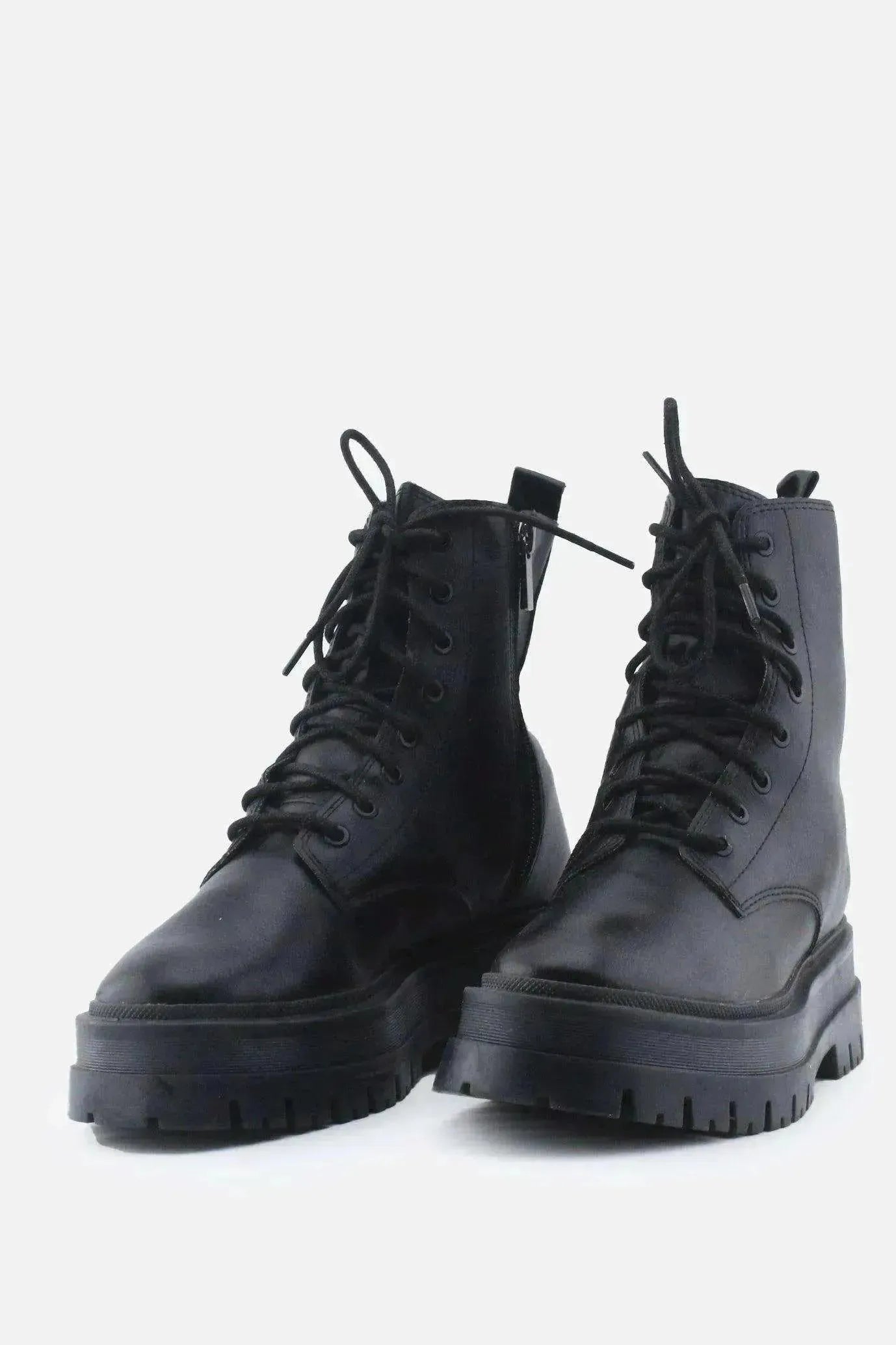 Stradivarius Zipper Laces Combat Boots | 100% Authentic Leather - sundaybazar