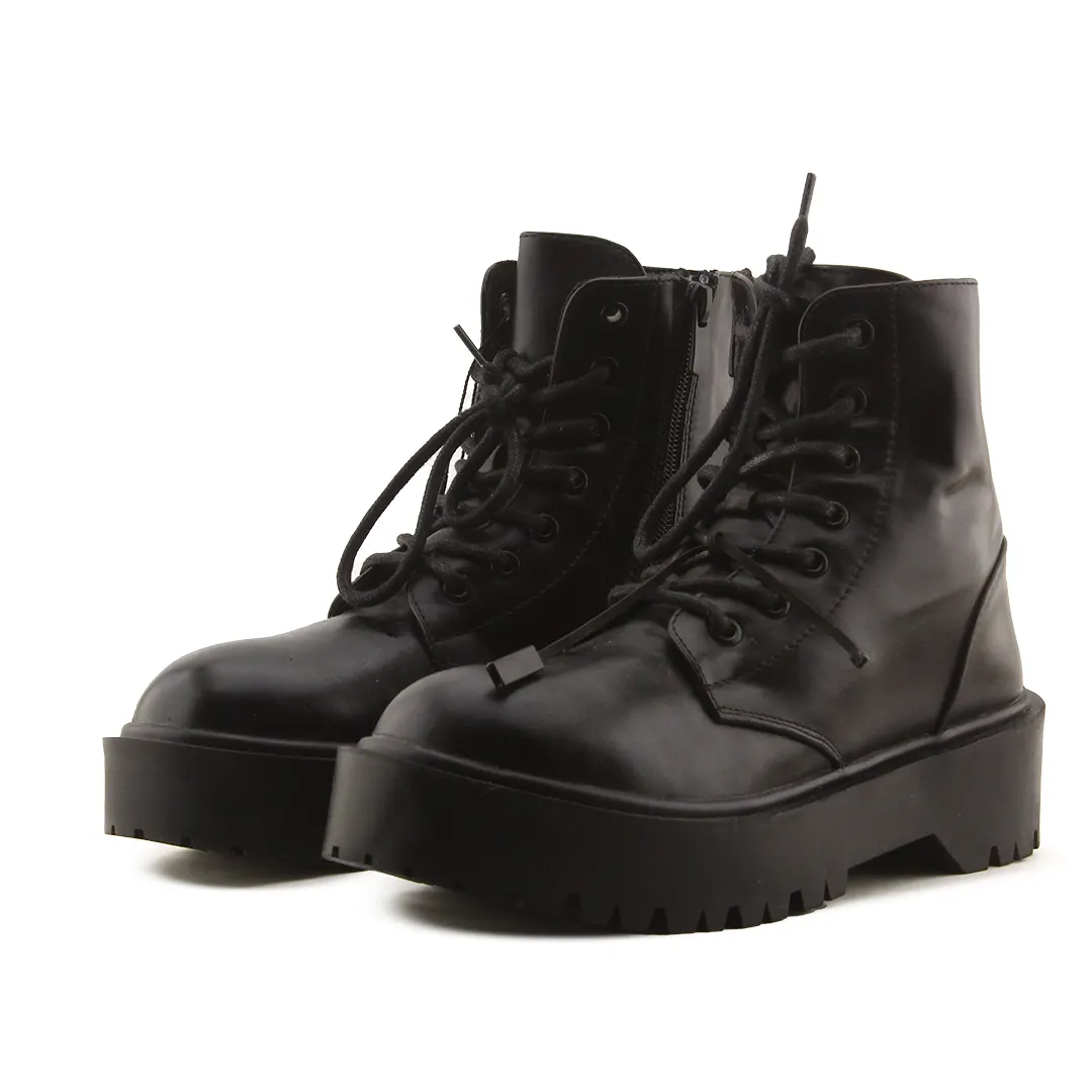 Pull & Bear Zipper Lace Up Ankle Boot | 100% Authentic Leather