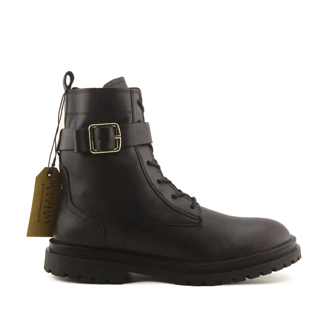 Zara Zipper Buckle Strap Lace Up Ankle Boot | 100% Authentic Leather