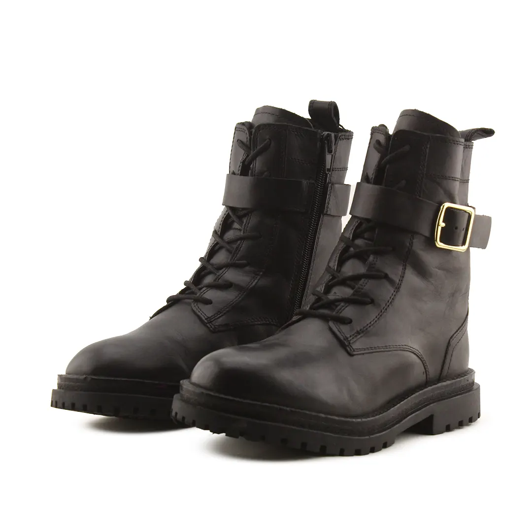 Zara Zipper Buckle Strap Lace Up Ankle Boot | 100% Authentic Leather