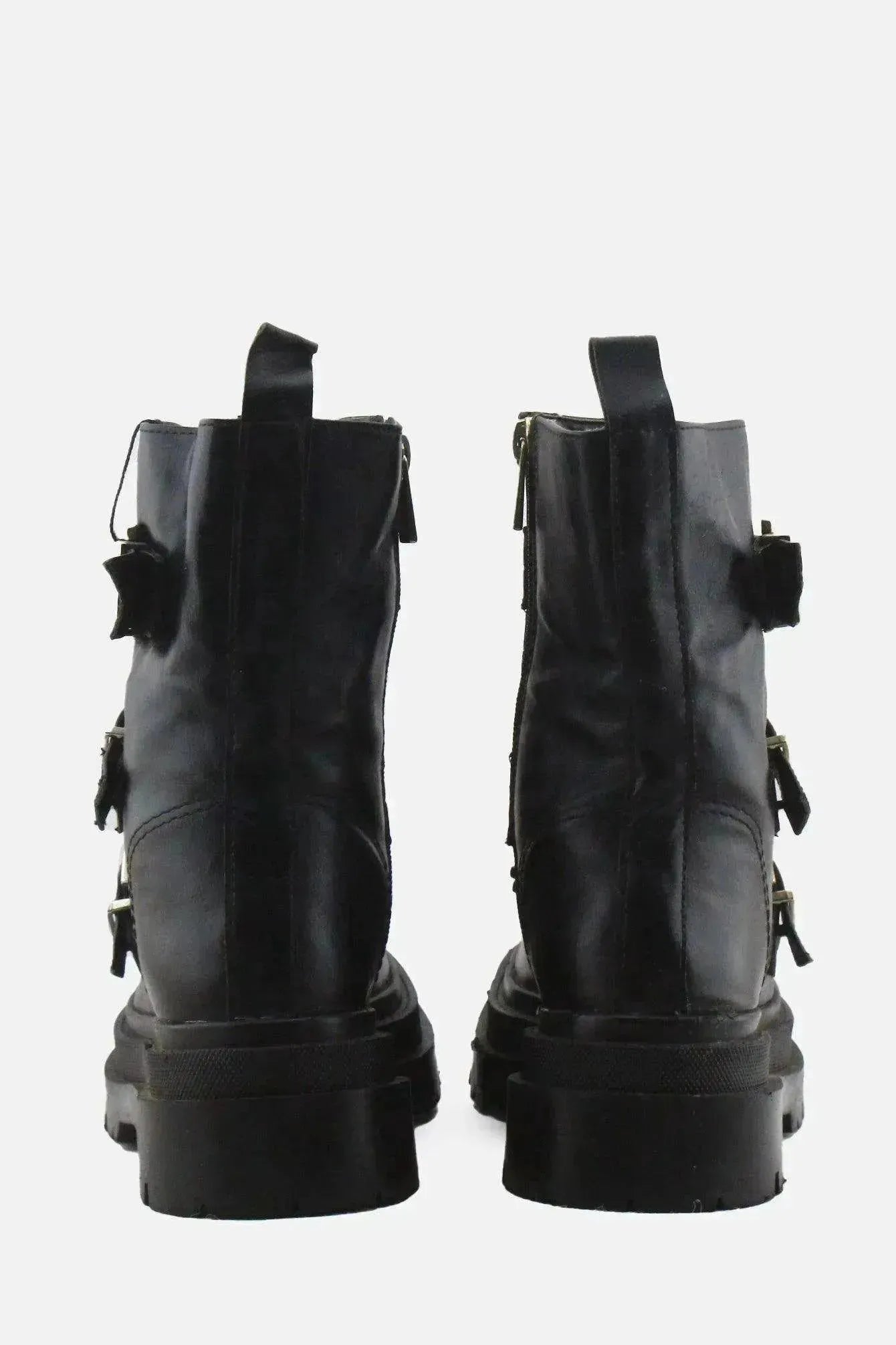Stradivarius Zipper Buckle Straps Ankle Boots | 100% Authentic Leather - sundaybazar