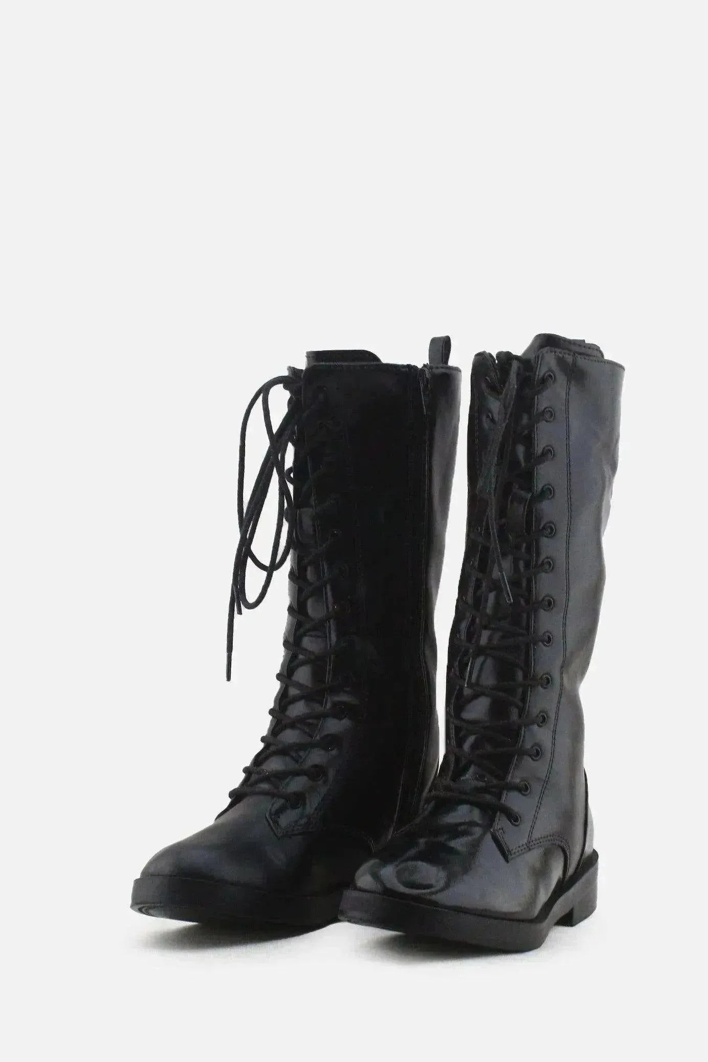 Zara Zipper Laces Combat Boots | 100% Authentic Leather - sundaybazar