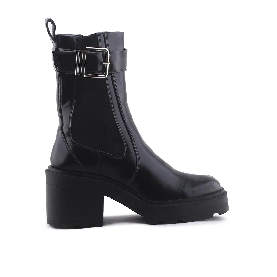Zara Zipper Stretchable Buckle Strap Ankle Boot | 100% Authentic Leather