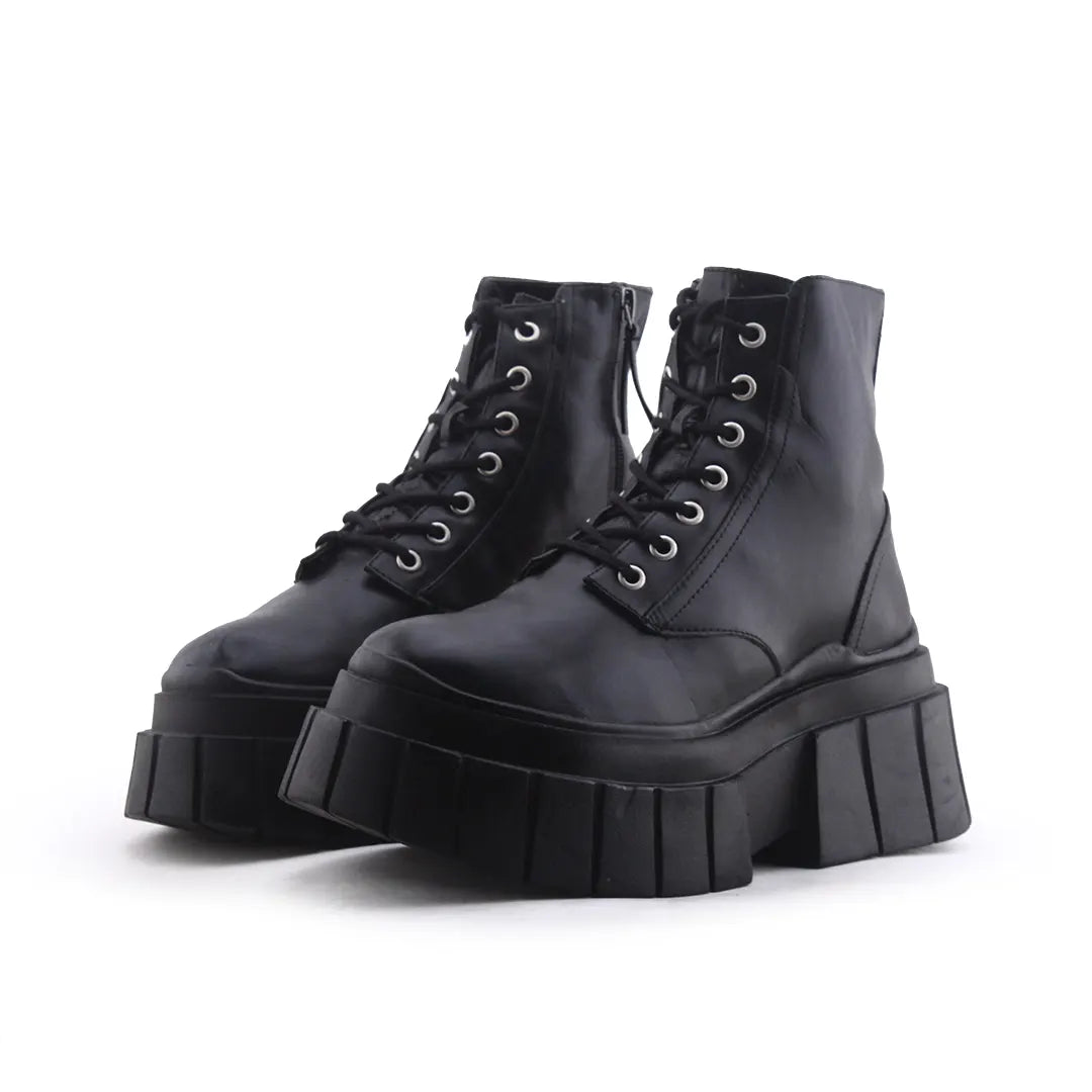 Bershka Zipper Lace Up Ankle Boot | 100% Authentic Leather