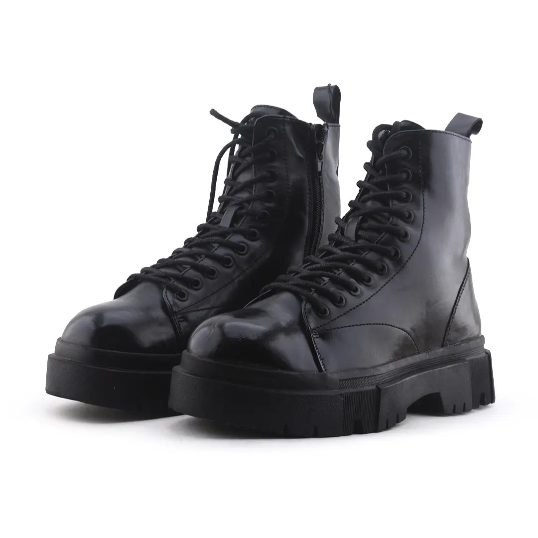 Bershka Zipper Lace Up Ankle Boot | 100% Authentic Leather