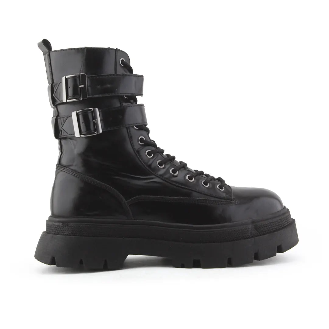 Bershka Zipper Buckle Strap Lace Up Ankle Boot | 100% Authentic Leather