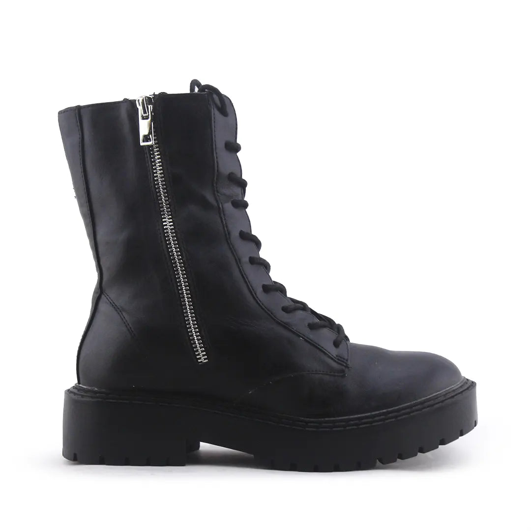 Bershka Zipper Lace Up Ankle Boot | 100% Authentic Leather