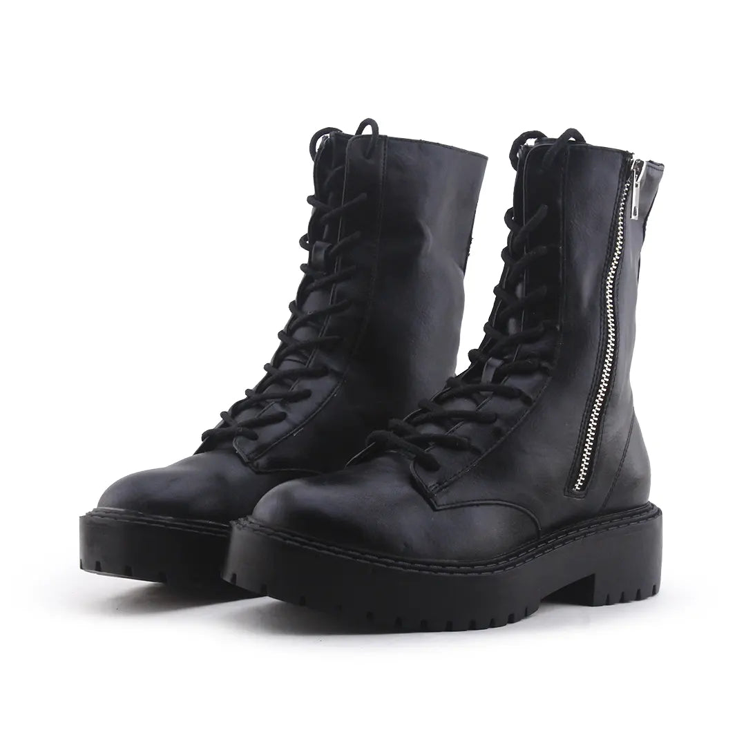 Bershka Zipper Lace Up Ankle Boot | 100% Authentic Leather