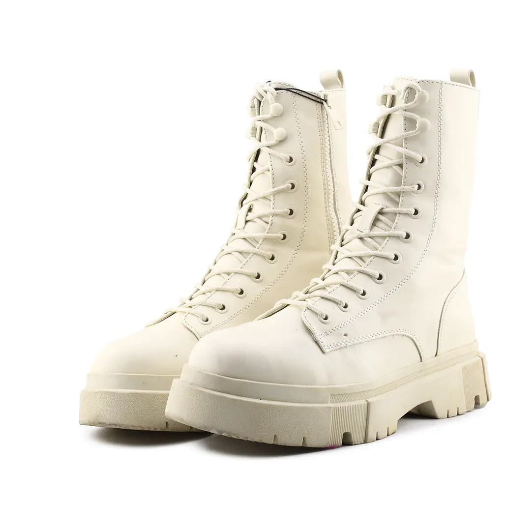 Bershka Zipper Lace Up Ankle Boot | 100% Authentic Leather