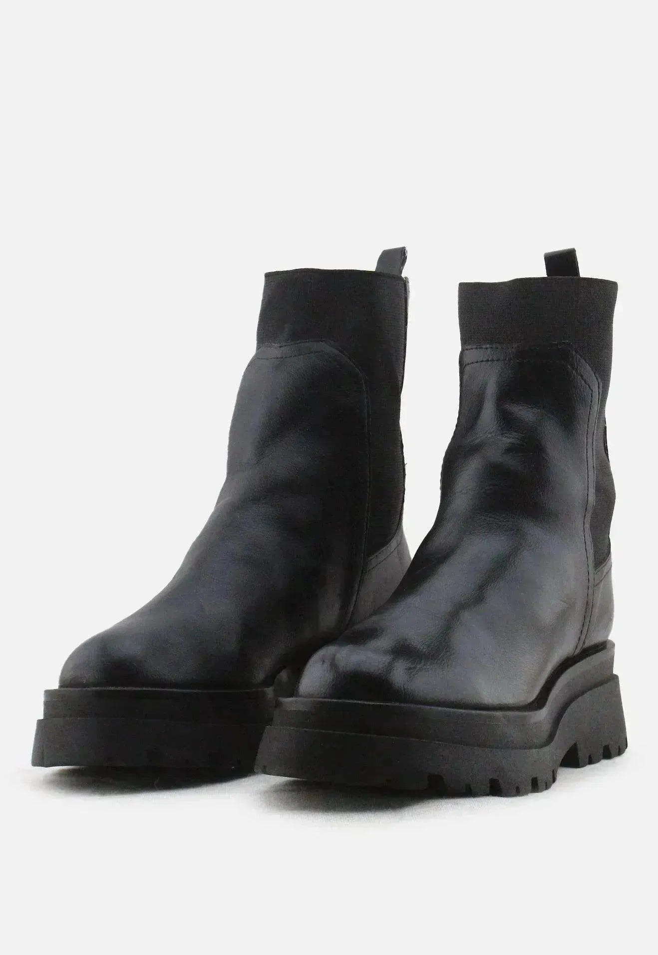 Stradivarius Stretchable Combat Ankle Boots | 100% Authentic Leather - sundaybazar