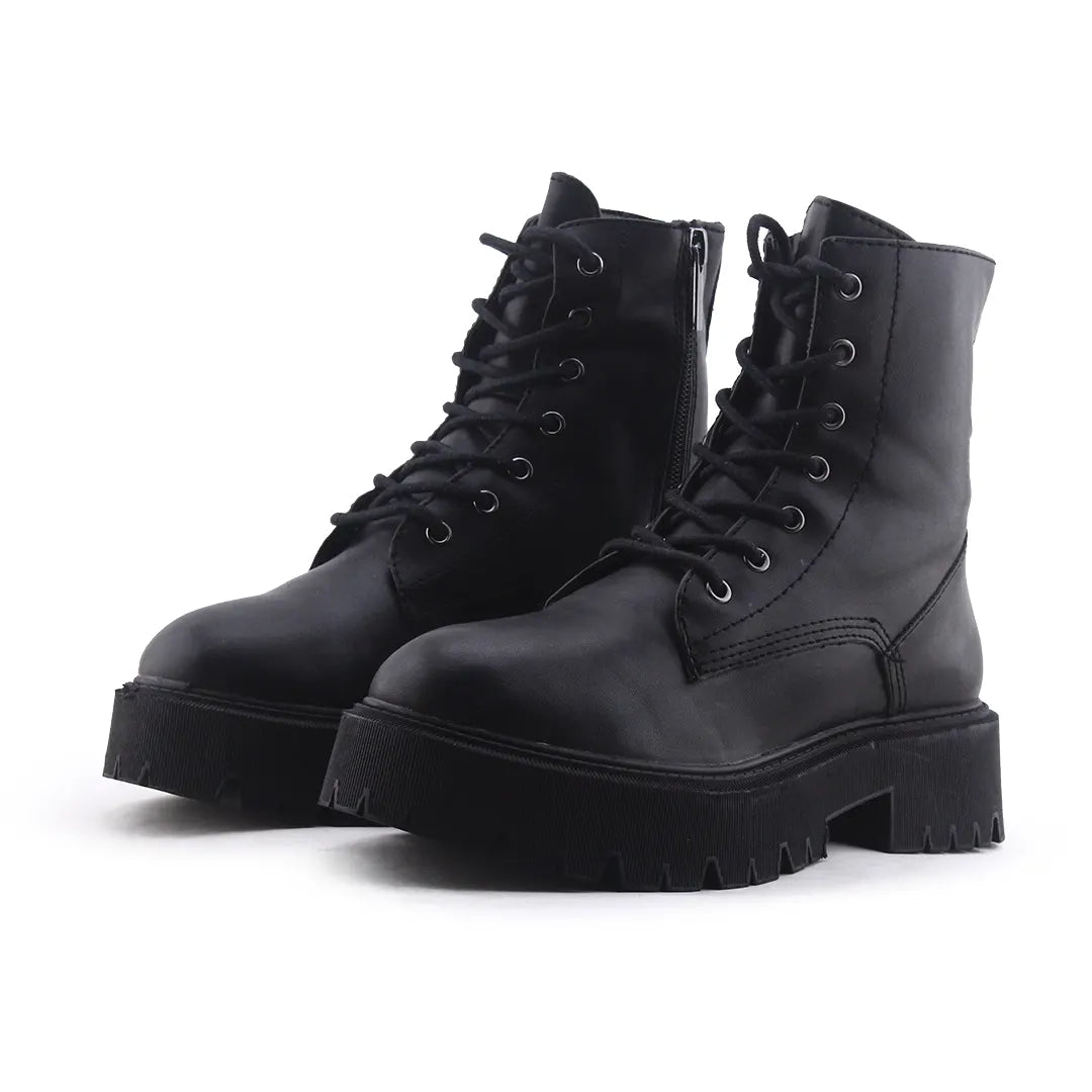 Bershka Zipper Lace Up Ankle Boot | 100% Authentic Leather