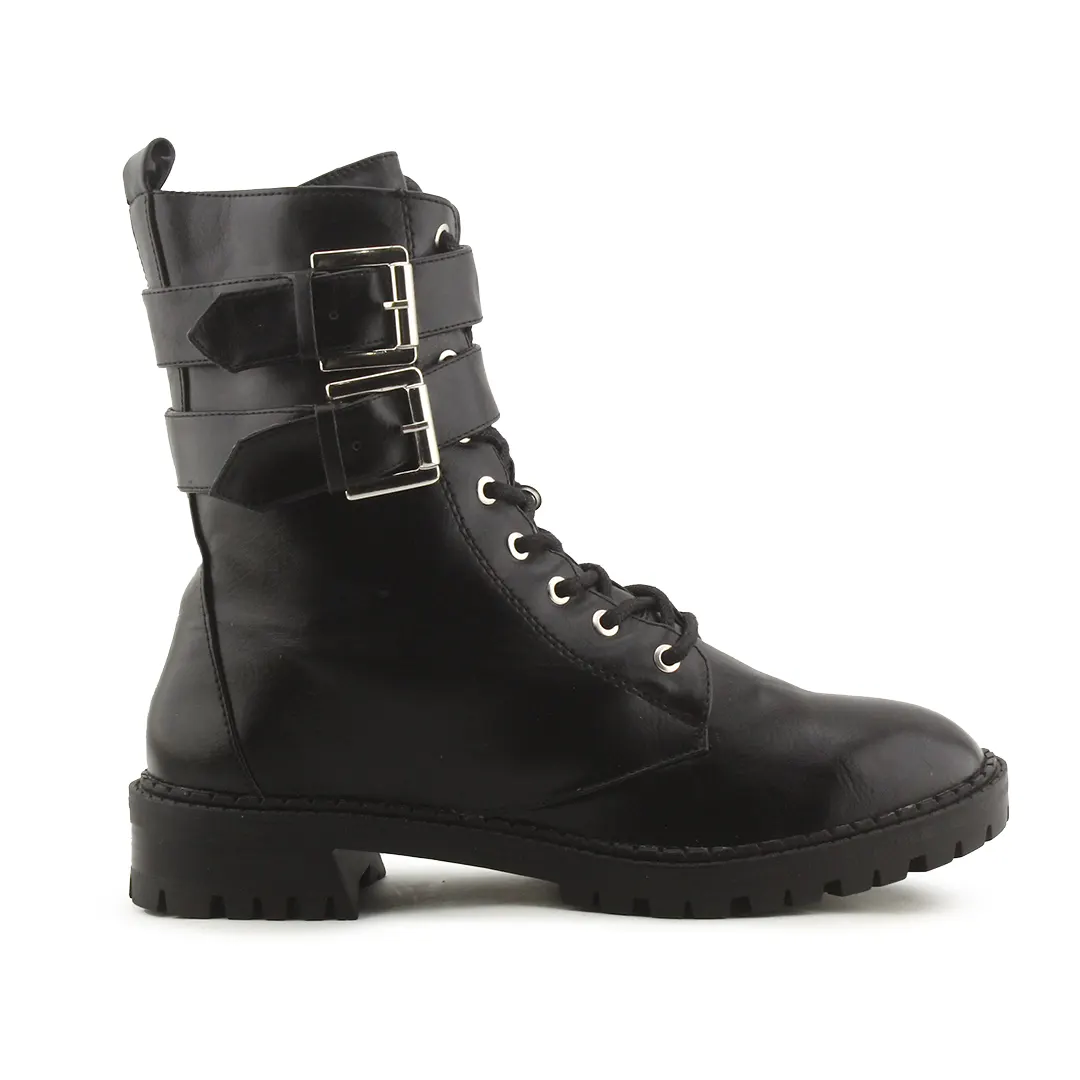 Bershka Zipper Buckle Strap Lace Up Ankle Boot | 100% Authentic Leather