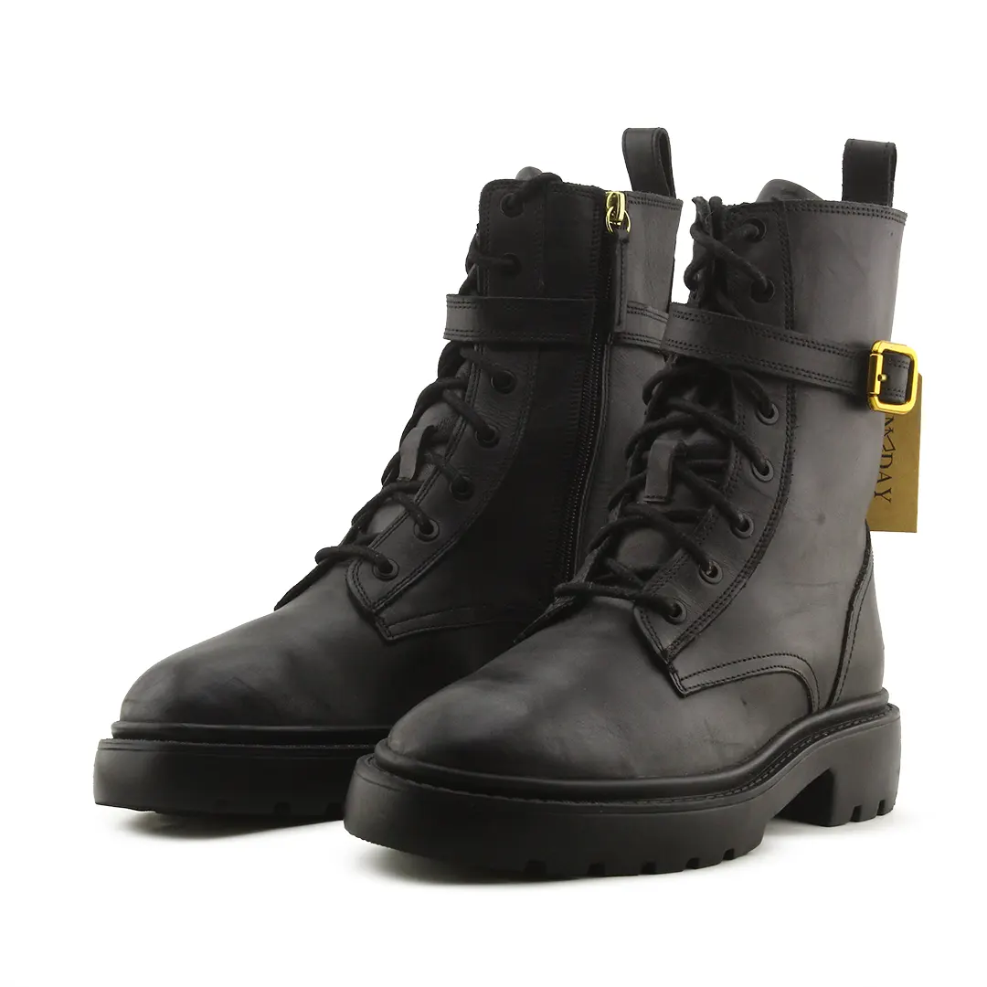 Zara Zipper Buckle Strap Lace Up Ankle Boots | 100% Authentic Leather