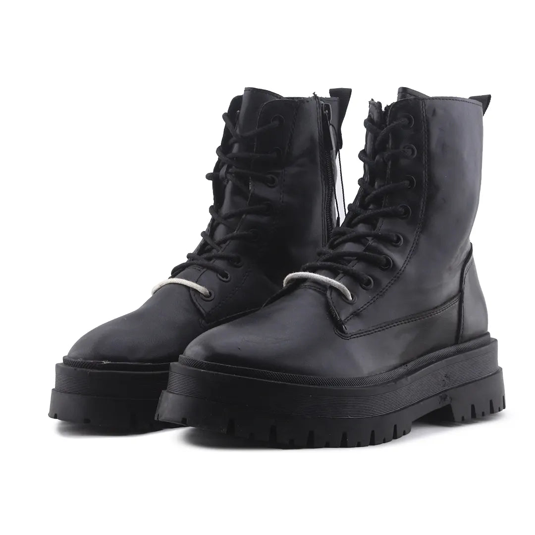Stradivarius Zipper Lace Up Ankle Boot | 100% Authentic Leather