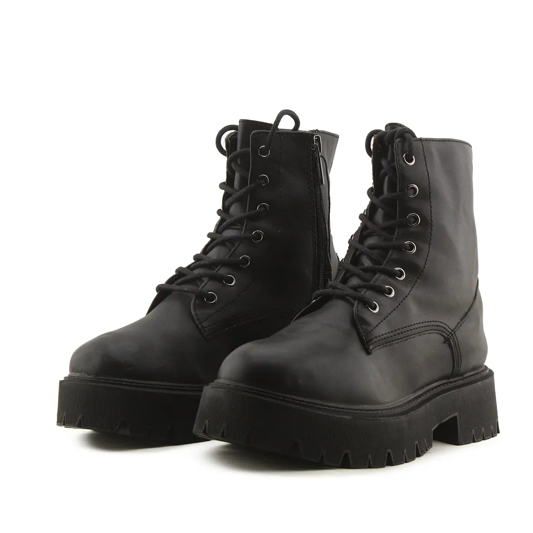 Bershka Zipper Lace Up Ankle Boots | 100% Authentic Leather