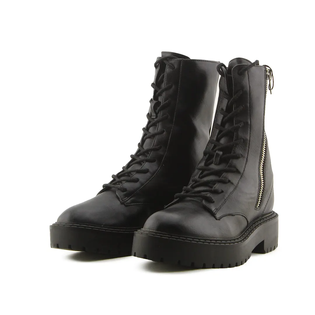 Bershka Zipper Lace Up Ankle Boots | 100% Authentic Leather