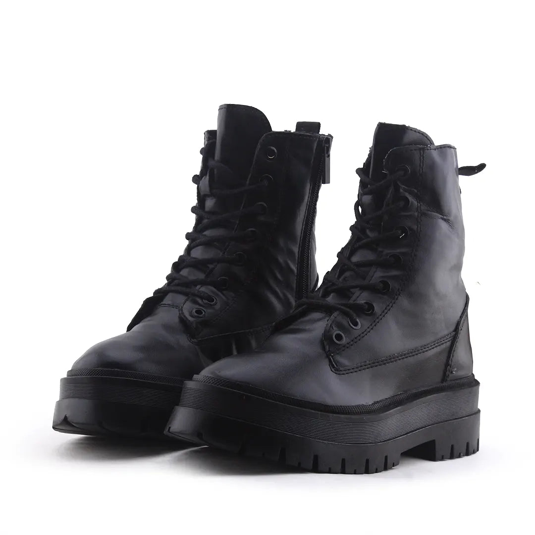 Stradivarius Zipper Lace Up Ankle Boot | 100% Authentic Leather