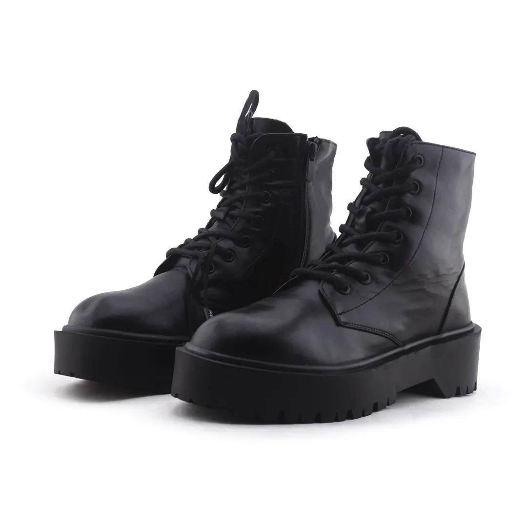 Pull & Bear Zipper Lace Up Ankle Boot | 100% Authentic Leather