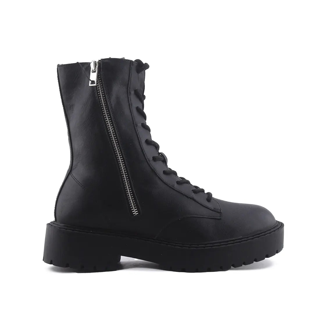 Bershka Zipper Lace Up Ankle Boot | 100% Authentic Leather
