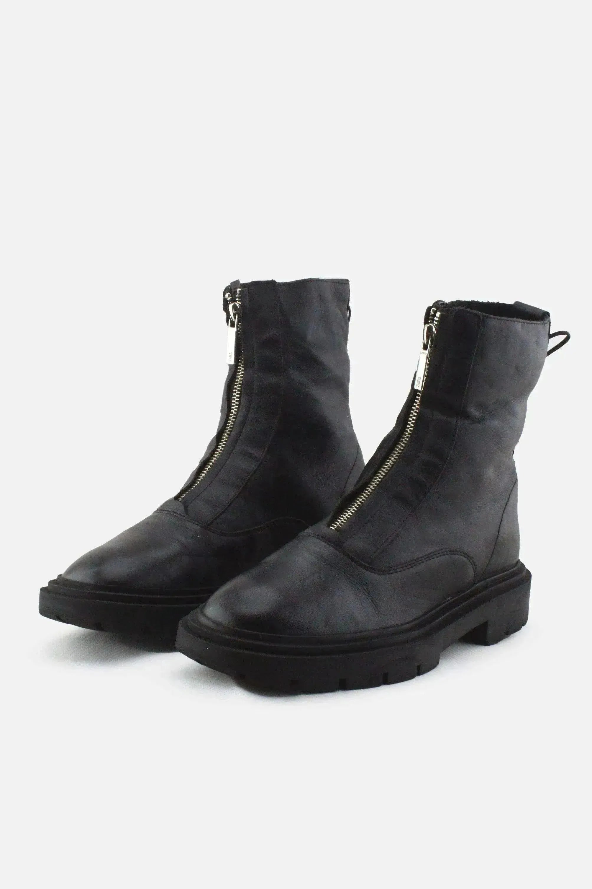 Zara Zipper Combat Ankle Boots |100% Authentic Leather - sundaybazar